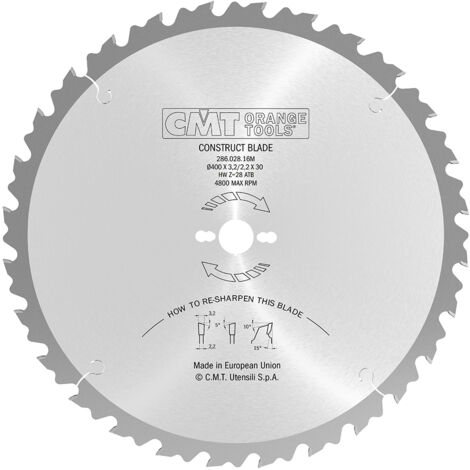 286.028.16M LAME CIRCULAIRE POUR CONSTRUCTION AVEC LIMITEUR HW 400x3.2/2.2x30 Z28 5'ATB