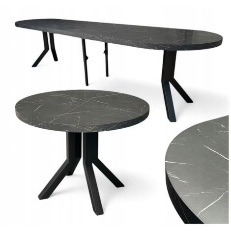 Runder ausziehbarer Tisch Ø110 cm bis 310 cm Metall + Schwarzer Marmor Royal