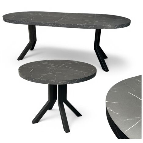 Runder Tisch Ø110, ausziehbar auf 210 cm, Metall + MARMOR SCHWARZ Black Royal