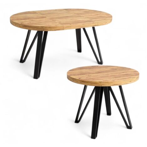 Ausziehbarer Tisch Ø90/190 cm, Runder Esstisch mit stabilem Metallgestell, Industrielles Design (1/5)