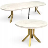 Runder Ausziehtisch MARMOR WEISS Ø110/310 cm GOLDENE METALL X SLIM Beine