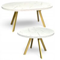 Marmor-Esstisch Rund Ausziehbar Ø100/200 cm mit Goldenen Metallbeinen + Einlegeplatten