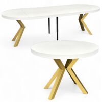 Großer runder Esstisch Weiß (Ø110/310 cm) Ausziehbar mit Goldenen X-Metallbeinen