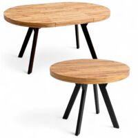 Runder Ausziehtisch Ø100-200 cm für Esszimmer, Schwarz Metallgestell Y + Craft Eiche