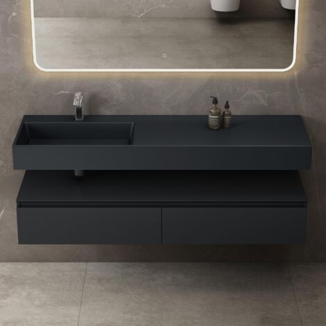 Mai & Mai – Ensemble de meubles de salle de bain 150cm – Lavabo en résine – 2 grands tiroirs avec technologie softclose – Bois mélaminé imperméable