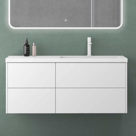 Mai & Mai Meuble de Salle de Bain Blanc Mat 120x46x54cm Meuble Suspendu Moment Meuble sous Vasque avec Vasque (1/5)