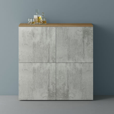 Mai & Mai Meuble de Rangement avec 4 Portes et 8 Compartiments Casier de Rangement Polyvalent Buffet Marron Clair + Béton 100x36,4x98 cm SR04