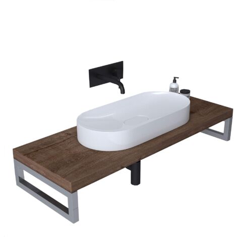 Mai & Mai Meuble sous Vasque Marron Bois 50x120cm Plan de Travail pour Salle de Bain avec Équerres en Acier Inoxydable