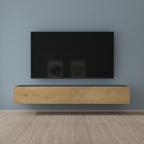 Mai & Mai Meuble TV Suspendue Armoire avec Soft-Close Table TV pour le Salon Gris Noir+Marron Clair 200x40,2x30 cm TC002 (1/5)