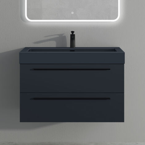 Mai & Mai Meuble de Salle de Bain Gris Noir Mat 90cm Meuble sous Vasque Quadratto Meuble Suspendu avec Vasque (1/5)