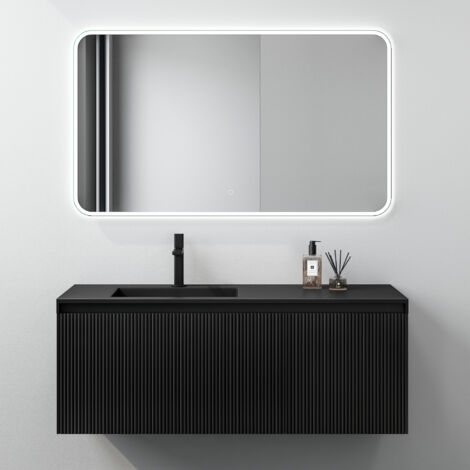Mai & Mai Ensemble de Meubles de Salle de Bains Meuble sous Vasque 120 cm Noir Mat avec Tiroirs Soft-close Lavabo en Résine et Miroir Compris Santa (1/5)