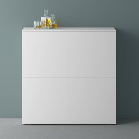 Mai & Mai Meuble de Rangement avec 4 Portes et 8 Compartiments Casier de Rangement Polyvalent Buffet Blanc Mat 100x36,4x98 cm SR04 (1/5)