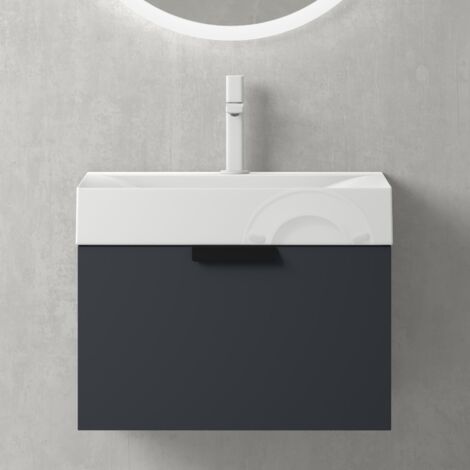 Mai & Mai Meuble de Salle de Bains Gris-noir Mat Meuble sous Vasque 60x45cm Meuble avec Lavabo (1/5)