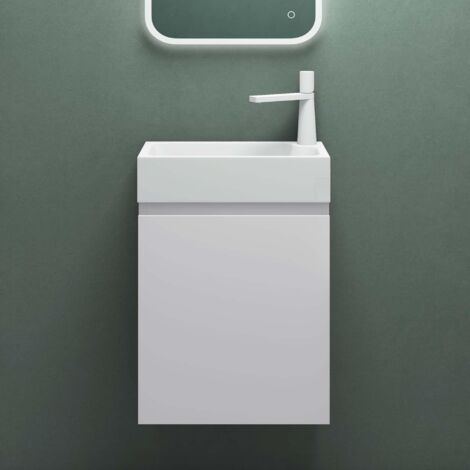 Mai & Mai – Ensemble de meubles de salle de bain meuble sous lavabo suspendu blanc mat 46x26x63cm – Lavabo en résine – Montage facile et 100% étanche