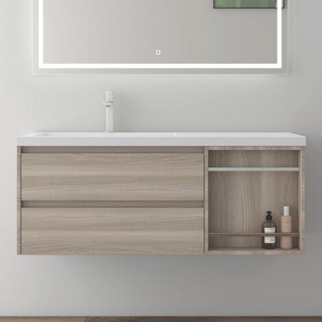 Mai & Mai Meuble de Salle de Bain Chêne Clair avec Lavabo Meuble sous Vasque 120x46x49cm Meuble Suspendu avec 2 Tiroirs et 1 Compartiment de Rangement (1/5)