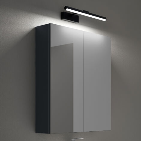 Mai & Mai Armoire Suspendue de Salle de Bain avec Miroir et Lampe LED 180° Rotative 40cm Noir 2 Portes Armoire Miroir Murale Éclairage et Étagère 60x15x70cm Gris Noir Mat SpiegelSR-02 (1/5)