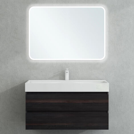 Mai & Mai Meuble sous Lavabo Gris Foncé Meubles de Salle de Bain 100x46x56cm Meuble Suspendu avec 2 Tiroirs + Lavabo + Bonde + Miroir Verona (1/5)