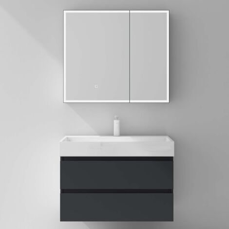 Mai & Mai Armoire de Toilette avec Éclairage LED Suspendue de Salle de Bain avec Miroir Mural 80x15x70 cm Anthracite Mat SpiegelSR-04