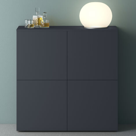 Mai & Mai Meuble de Rangement avec 4 Portes et 8 Compartiments Casier de Rangement Polyvalent Buffet Gris Noir Mat 100x36,4x98 cm SR04