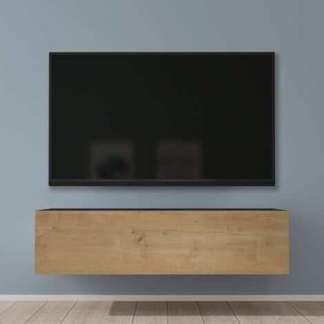 Mai & Mai Meuble TV Suspendue Armoire avec Soft-Close Table TV pour le Salon Gris Noir+Marron Clair 120x40,2x30 cm TC002