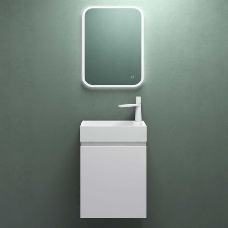 Mai & Mai Ensemble de Meuble de Salle de Bain Meuble sous Lavabo Suspendu Blanc Mat 46x26x63cm avec Vasque et Miroir LED PS02