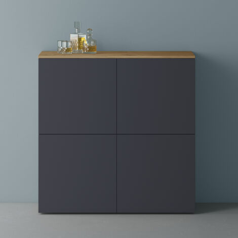Mai & Mai Meuble de Rangement avec 4 Portes et 8 Compartiments Casier de Rangement Polyvalent Buffet Marron Clair + Gris Noir Mat 100x36,4x98 cm SR04