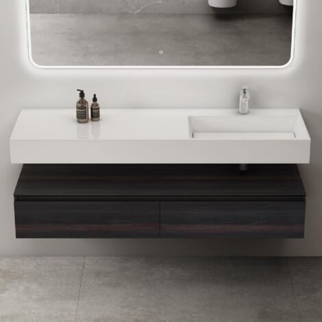 Mai & Mai Meuble de Salle de Bain Gris Foncé avec Lavabo Meuble sous Vasque 150x48x25cm Meuble Suspendu avec 2 Tiroirs