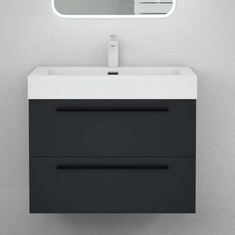 Mai & Mai Meuble de Salle de Bain Anthracite mat 73cm Meuble sous Vasque Quadratto Meuble Suspendu avec Vasque