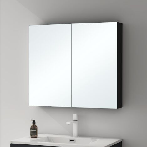 Mai & Mai Armoire Suspendue de Salle de Bain avec Miroir Armoire de Toilette Meuble Murale Miroir avec 2 Portes 80x15x70 cm Anthracite Mat SpiegelSR-02