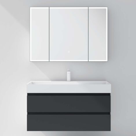 Mai & Mai Armoire Mural de Toilette avec Éclairage LED Armoire Suspendue avec Miroir 100x15x70 cm Anthracite Mat SpiegelSR-04