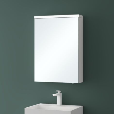 Mai & Mai Armoire Suspendue de Salle de Bain avec Miroir Armoire de Toilette Meuble Miroir avec éclairage LED Armoire Miroir Mural 50x15x70 cm Blanc Mat SpiegelSR-03 (1/5)