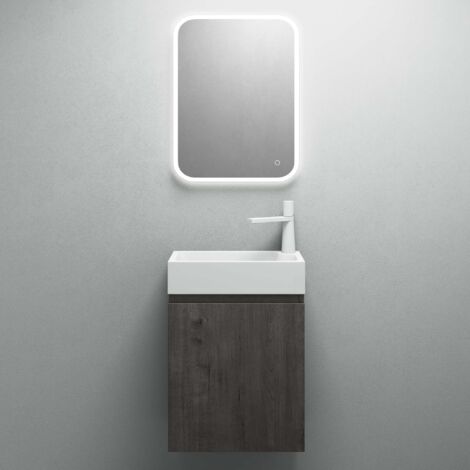 Mai & Mai Ensemble de Meuble de Salle de Bain Meuble sous Lavabo Suspendu Gris-brun 46x26x63cm avec Vasque et Miroir LED PS02