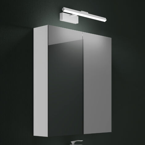 Mai & Mai Armoire Suspendue de Salle de Bain avec Miroir et Lampe LED 180° Rotative 40cm Blanc 2 Portes Armoire Miroir Murale Éclairage et Étagère 60x15x70cm Blanc Mat SpiegelSR-02 (1/5)