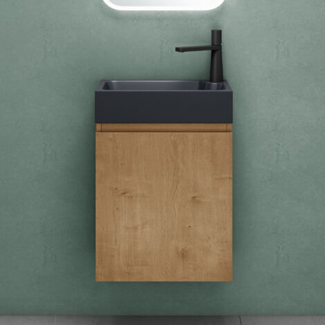 Mai & Mai Ensemble de Meuble de Salle de Bain Meuble sous Lavabo Suspendu Marron Clair 46x26x63cm avec Vasque Anthracite Mat PS02 (1/5)