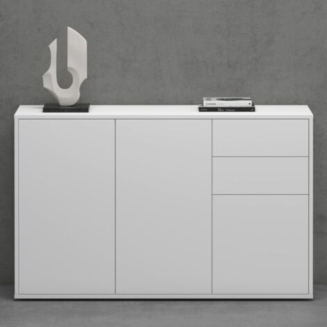 Mai & Mai Meuble de Rangement avec 3 Portes et 2 Tiroirs Casier de Rangement Polyvalent Buffet Blanc Mat 120x36x74 cm SR05 (1/5)
