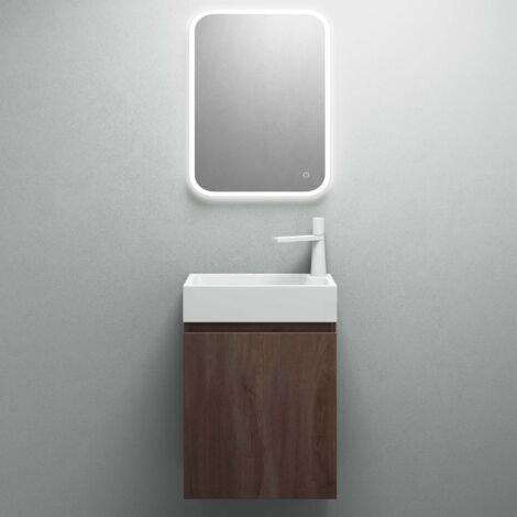 Mai & Mai Ensemble de Meuble de Salle de Bain Meuble sous Lavabo Suspendu Chêne 46x26x63cm avec Vasque et Miroir LED PS02