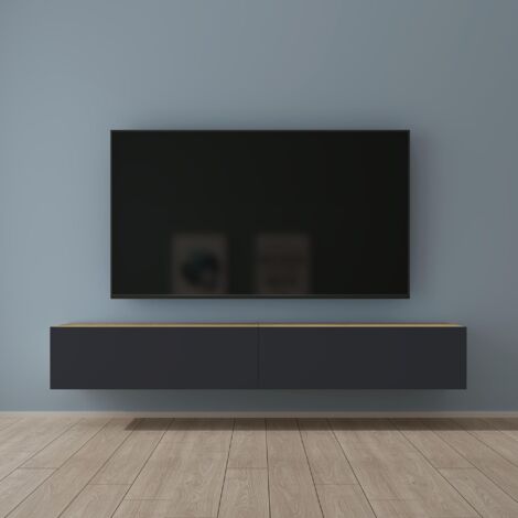 Mai & Mai Meuble TV Suspendue Armoire avec Soft-Close Table TV pour le Salon Marron Clair+Gris Noir 200x40,2x30 cm TC002