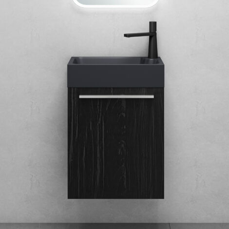 Mai & Mai Meuble de Salle de Bain Noir Texturé 46cm Meubles de Salle de Bain Suspendu avec Lavabo Gris-noir Mat Pisa (1/5)