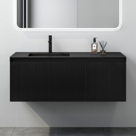 Mai & Mai Ensemble de Meubles de Salle de Bains Meuble sous Vasque 120 cm Noir Mat avec Tiroirs Soft-close Lavabo en Résine Compris Santa