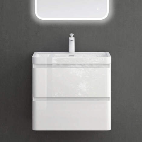 Mai & Mai Meuble de Salle de Bain Suspendu 60x42x55cm avec 2 Tiroirs et Lavabo Meuble Sous Lavabo Blanc Lucca (1/5)