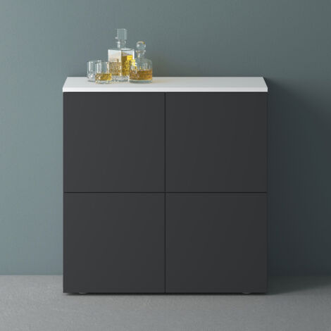 Mai & Mai Meuble de Rangement avec 4 Portes et 4 Compartiments Casier de Rangement Polyvalent Buffet Blanc Mat + Gris Noir Mat 76x36,4x74 cm SR04 (1/5)