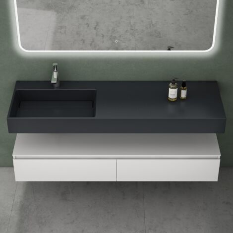 Mai & Mai Meuble de Salle de Bain Blanc Mat Ensemble de 2 Pièces Meuble avec Lavabo 150cm Meuble avec 2 Grands Tiroirs