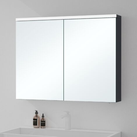 Mai & Mai Armoire Suspendue de Salle de Bain avec Miroir Armoire de Toilette Meuble Miroir avec éclairage LED Armoire Miroir Mural 90x15x70 cm Anthracite Mat SpiegelSR-03 (1/5)