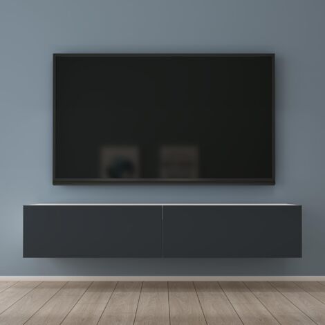 Mai & Mai Meuble TV Suspendue Armoire avec Soft-Close Table TV pour le Salon Blanc Mat+Gris Noir 160x40,2x30 cm TC002