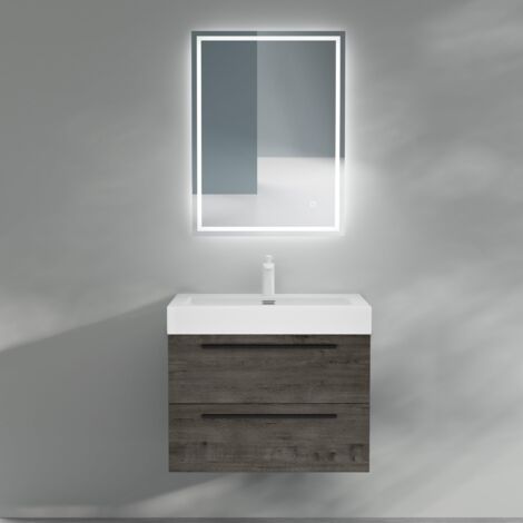 Mai & Mai Meuble de Salle de Bain Gris-Brun 73cm Meuble sous Vasque Quadratto Meuble Suspendu avec Vasque (1/5)