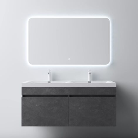 Mai & Mai Meuble de Salle de Bain Gris avec Lavabo et Miroir Meuble sous Vasque 120x48x55cm Meuble Suspendu avec 2 Tiroirs (1/5)