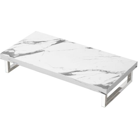 Mai & Mai Meuble sous Vasque Marbre Blanc Bois 50x100cm Plan de Travail pour Salle de Bain avec Équerres en Acier Inoxydable PL005 (1/5)