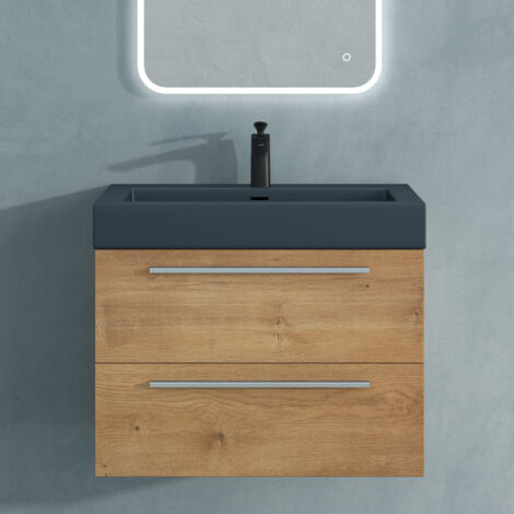 Mai & Mai Meuble de Salle de Bain Marron Clair 73cm Meuble sous Vasque Quadratto Meuble Suspendu avec Vasque (1/5)
