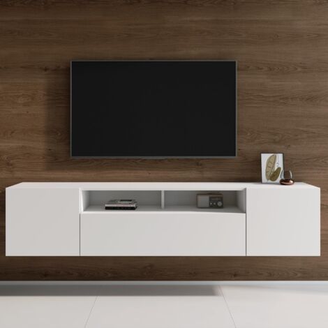 Mai & Mai Meuble TV Suspendue Armoire 3 Portes avec Soft-Close Table TV pour le Salon Blanc Mat 180x34,4x39 cm FernsehSR03 (1/5)