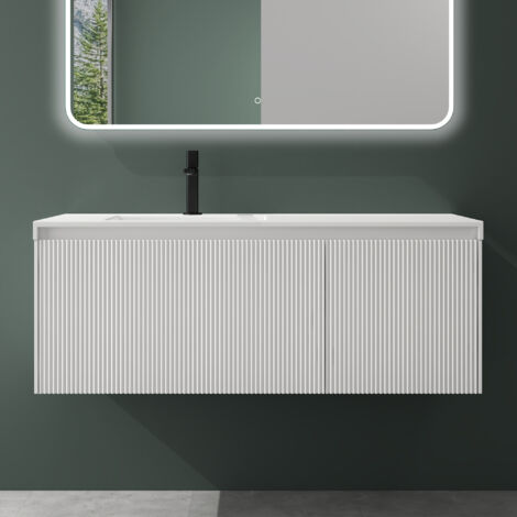 Mai & Mai – Ensemble de meubles de salle de bain 120 cm blanc – Meuble sous vasque avec tiroirs soft-close – Lavabo en résine – Panneaux MDF résistants à l'humidité